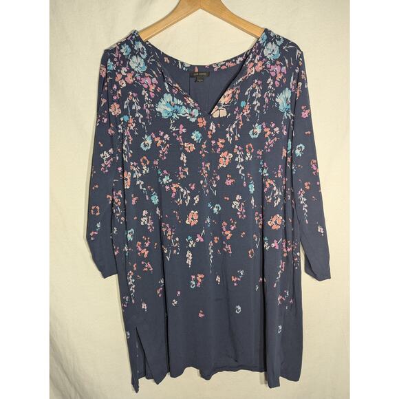 J Jill Wearever Womens floral tunic blouse Top Sz XL flowy lightweight rayon - Picture 1 of 6